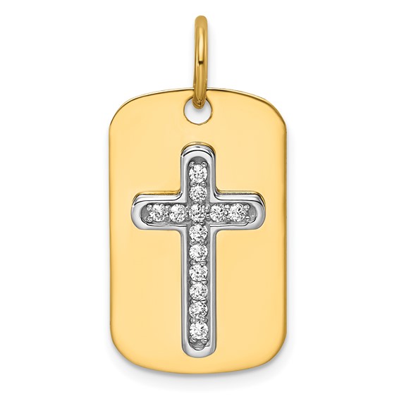 14K Yellow 24x14.4 Dog Tag  14K White 11.17mm Cross     13-1.5MM CZ Mountin