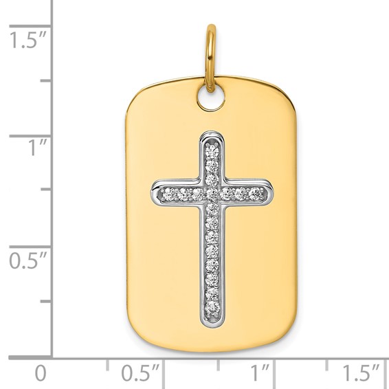 14K Yellow 32X19.2 Dog Tag  14K White 14.2mm Cross   18-1.5MM CZ  Mounting