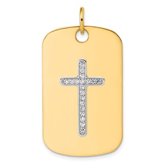 14K Yellow 40X24 Dog Tag  14K White; 14x24MM Cross;   19-1.5MM CZ Mounting