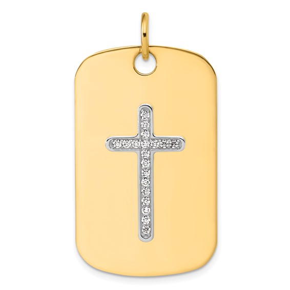 14K Yellow 40X24 Dog Tag  14K White; 14x24MM Cross;   19-1.5MM CZ Mounting