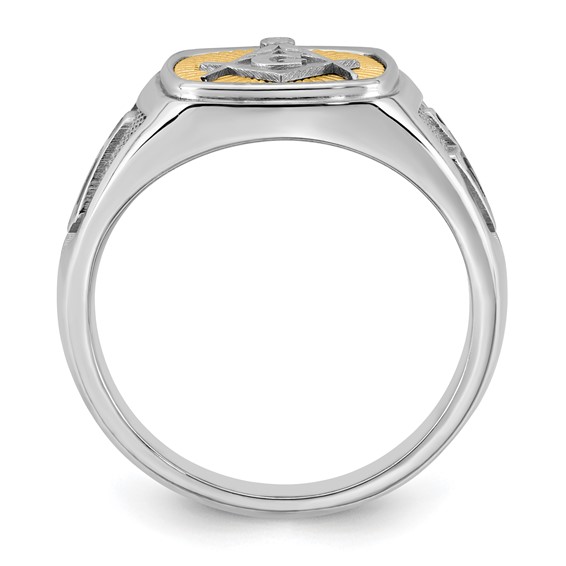 14K Two-tone IBGoodman Men's Black Enamel Masonic Compass Ring