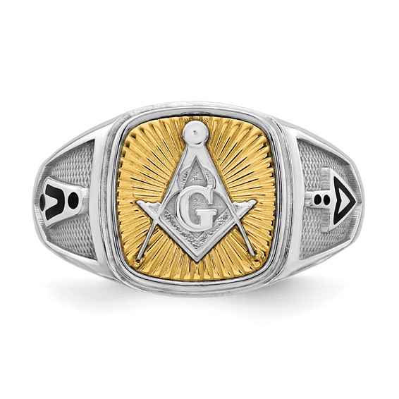 14K Two-tone IBGoodman Men's Black Enamel Masonic Compass Ring