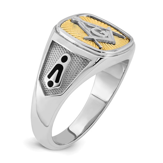 14K Two-tone IBGoodman Men's Black Enamel Masonic Compass Ring