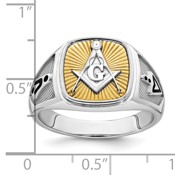 14K Two-tone IBGoodman Men's Black Enamel Masonic Compass Ring