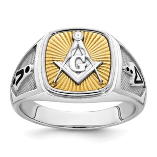 14K Two-tone IBGoodman Men's Black Enamel Masonic Compass Ring