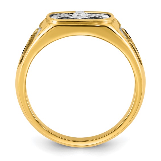 14K Two-tone IBGoodman Men's Black Enamel Masonic Compass Ring