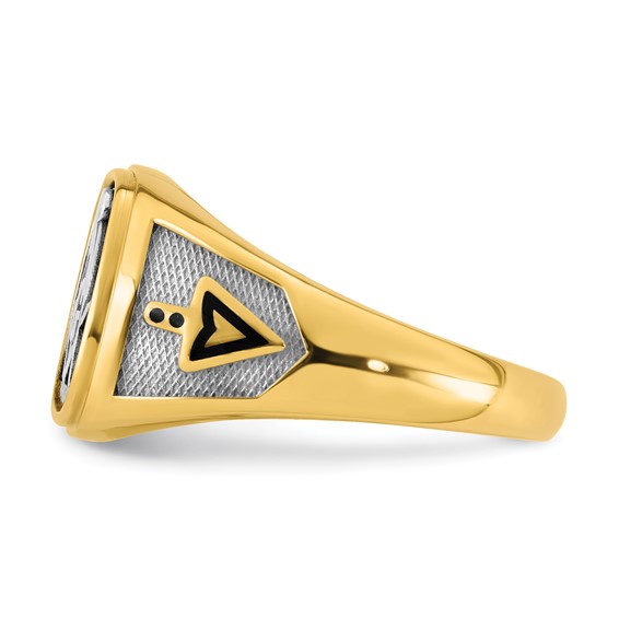 14K Two-tone IBGoodman Men's Black Enamel Masonic Compass Ring
