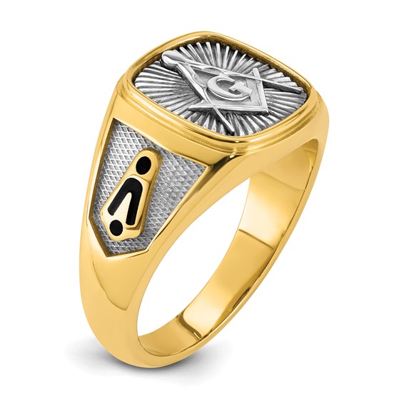 14K Two-tone IBGoodman Men's Black Enamel Masonic Compass Ring