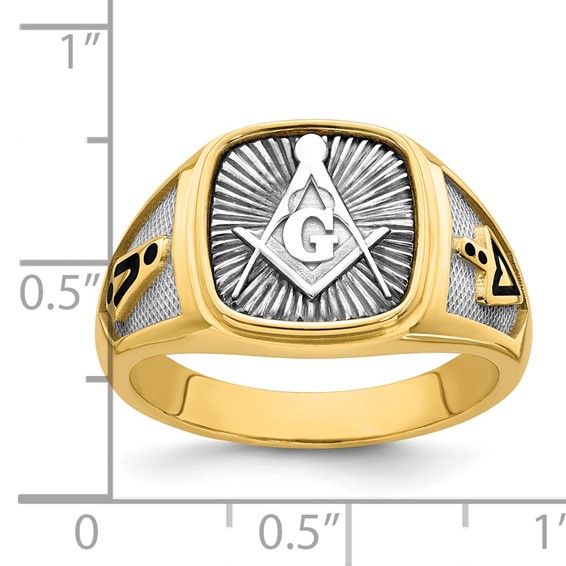 14K Two-tone IBGoodman Men's Black Enamel Masonic Compass Ring