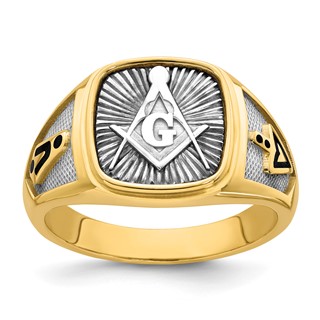 14K Two-tone IBGoodman Men's Black Enamel Masonic Compass Ring