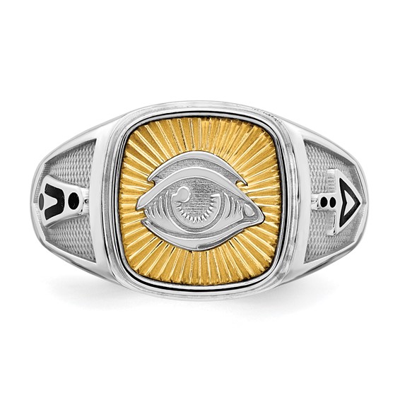 14K Two-tone IBGoodman Men's Black Enamel Masonic Eye Ring