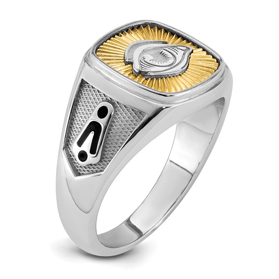 14K Two-tone IBGoodman Men's Black Enamel Masonic Eye Ring