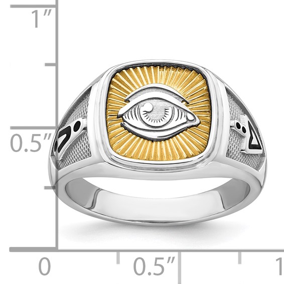 14K Two-tone IBGoodman Men's Black Enamel Masonic Eye Ring