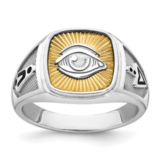 14K Two-tone IBGoodman Men's Black Enamel Masonic Eye Ring