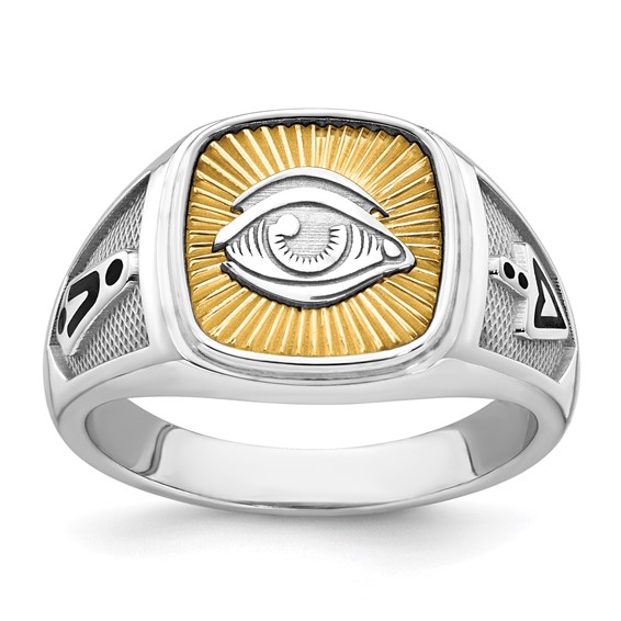 14K Two-tone IBGoodman Men's Black Enamel Masonic Eye Ring