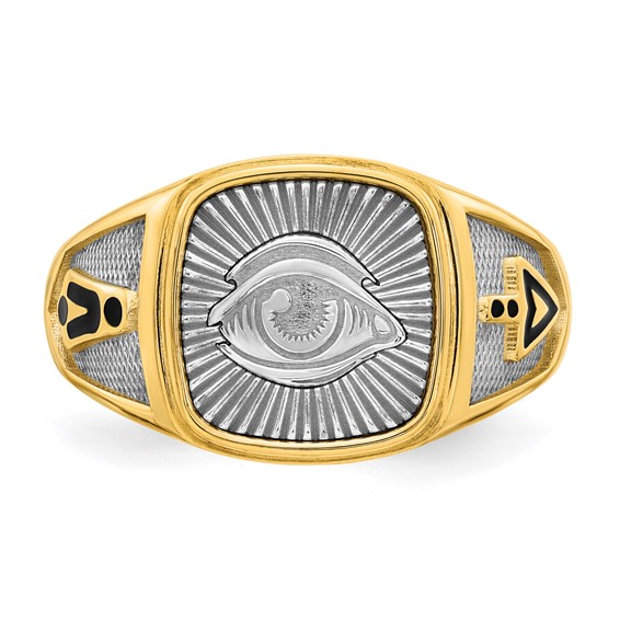 14K Two-tone IBGoodman Men's Black Enamel Masonic Eye Ring