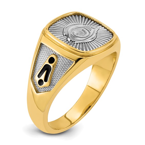 14K Two-tone IBGoodman Men's Black Enamel Masonic Eye Ring