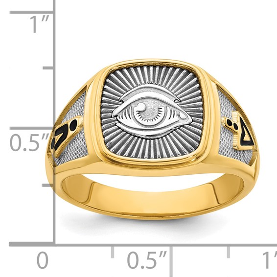 14K Two-tone IBGoodman Men's Black Enamel Masonic Eye Ring