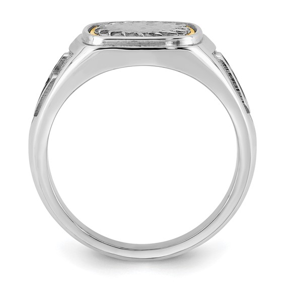 14K Two-tone IBGoodman Men's Black Enamel Sun Masonic Ring