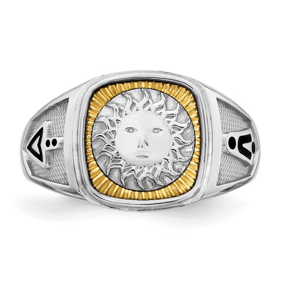 14K Two-tone IBGoodman Men's Black Enamel Sun Masonic Ring