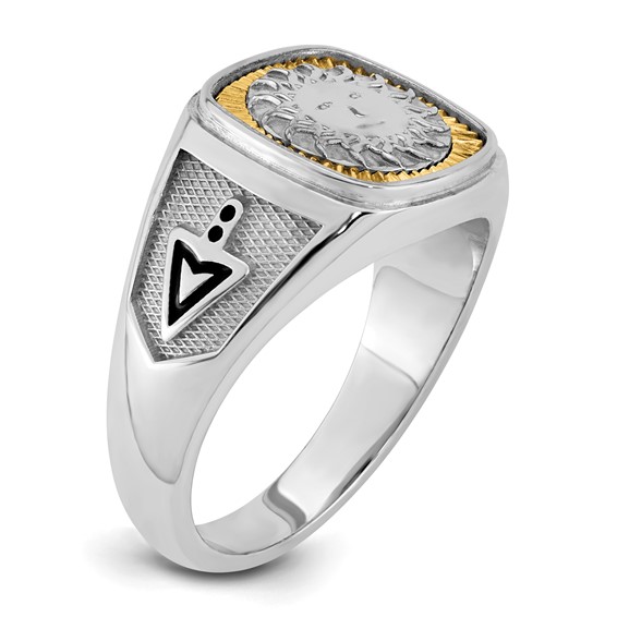 14K Two-tone IBGoodman Men's Black Enamel Sun Masonic Ring
