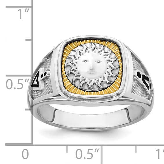 14K Two-tone IBGoodman Men's Black Enamel Sun Masonic Ring