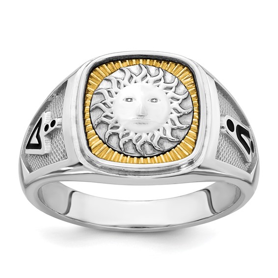 14K Two-tone IBGoodman Men's Black Enamel Sun Masonic Ring