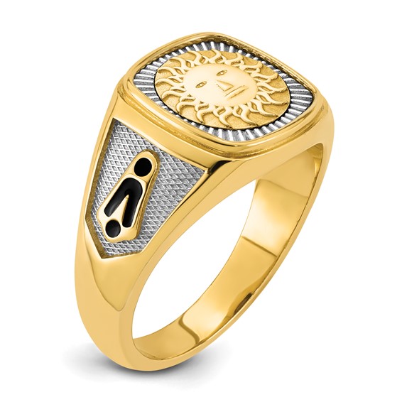 14K Two-tone IBGoodman Men's Black Enamel Sun Masonic Ring