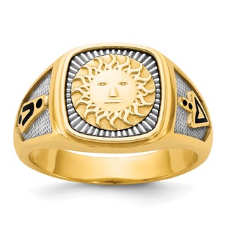 14K Two-tone IBGoodman Men's Black Enamel Sun Masonic Ring