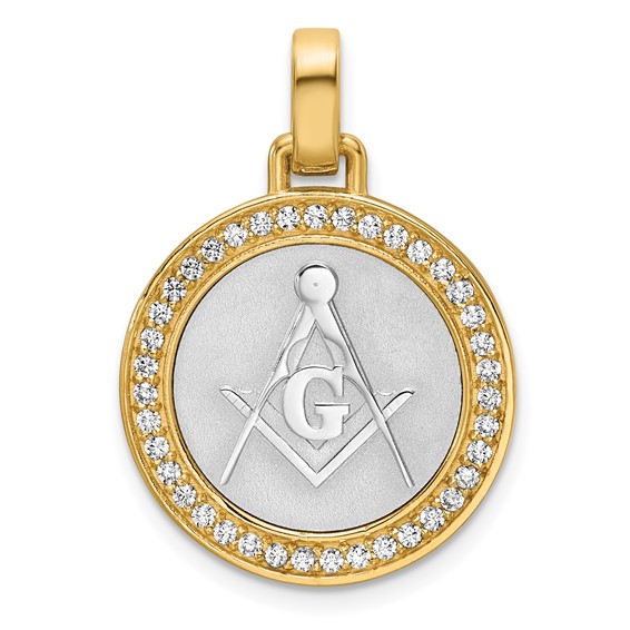 14K Two-tone IBGoodman Lab Grown Diamond Circle Masonic Pendant
