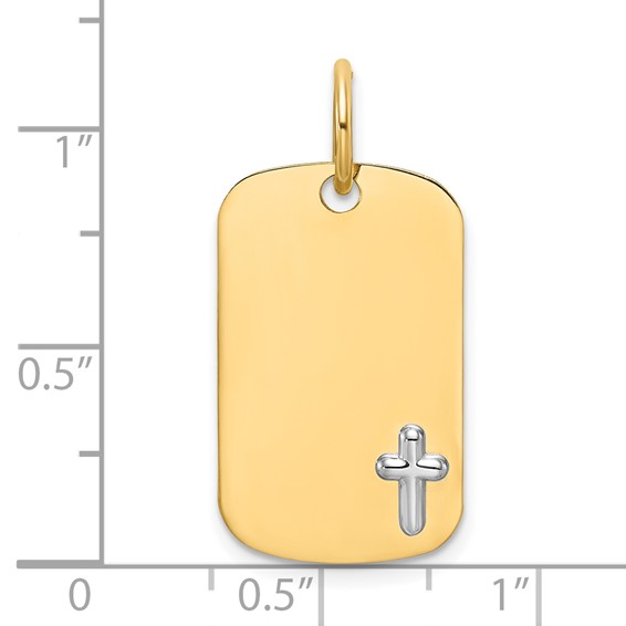 14k Two-tone Polished Cross Dog Tag