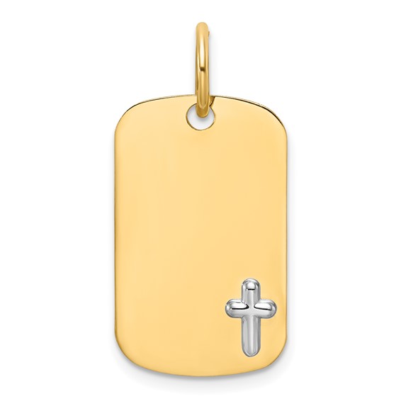 14k Two-tone Polished Cross Dog Tag