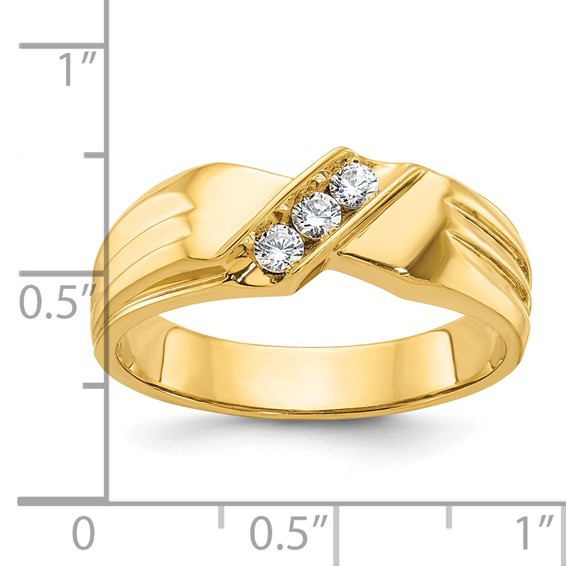 IBGoodman 14k Men's Polished and Grooved 3-Stone 1/5 Carat AA Quality Diamond Ring