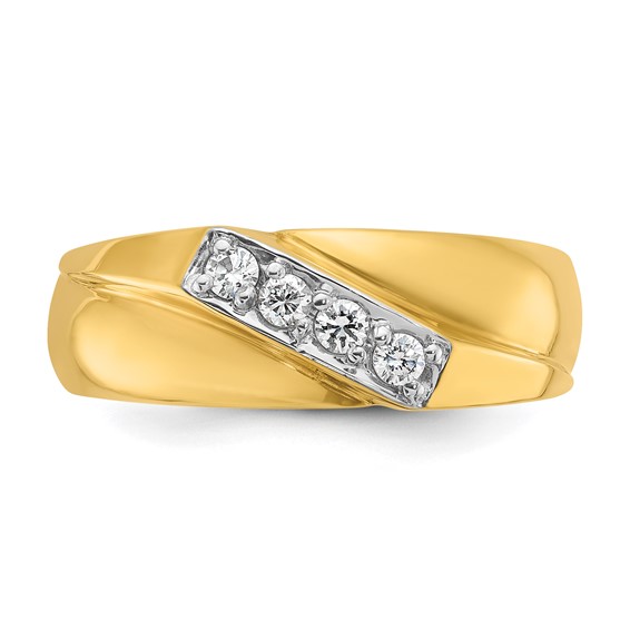 IB Goodman 14k with White Rhodium Mens Polished Curved 4-Stone 1/5 Carat AA Quality Diamond Ring