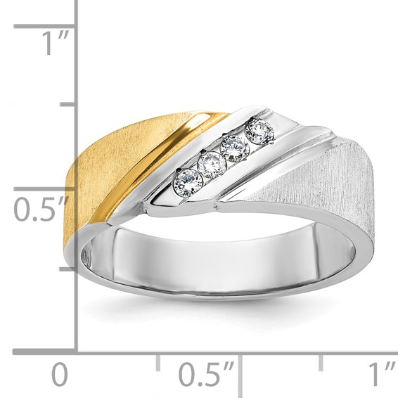 IBGoodman 14k Two-tone Men's Polished Satin and Grooved 4-Stone 1/4 Carat AA Quality Diamond Ring