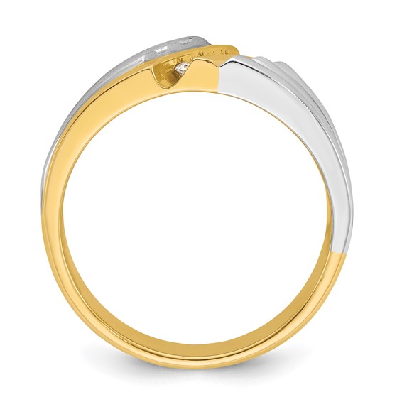 IBGoodman 14k Two-tone Men's Polished and Grooved 3-Stone 1/6 Carat AA Quality Diamond Ring