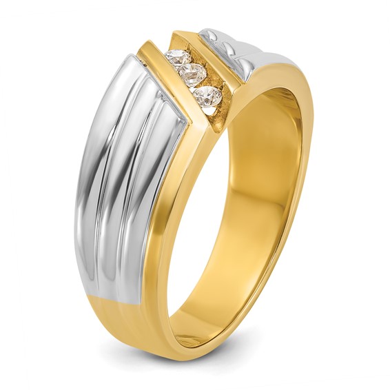IBGoodman 14k Two-tone Men's Polished and Grooved 3-Stone 1/6 Carat AA Quality Diamond Ring
