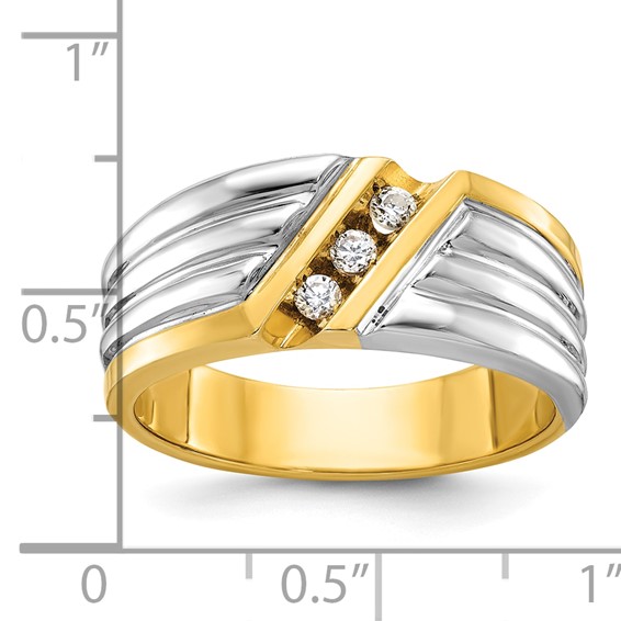 IBGoodman 14k Two-tone Men's Polished and Grooved 3-Stone 1/6 Carat AA Quality Diamond Ring