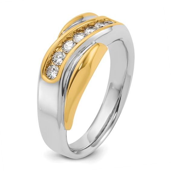 IB Goodman 14k Two-tone Mens Polished and Grooved Curved 7-Stone 1/2 Carat AA Diamond Ring