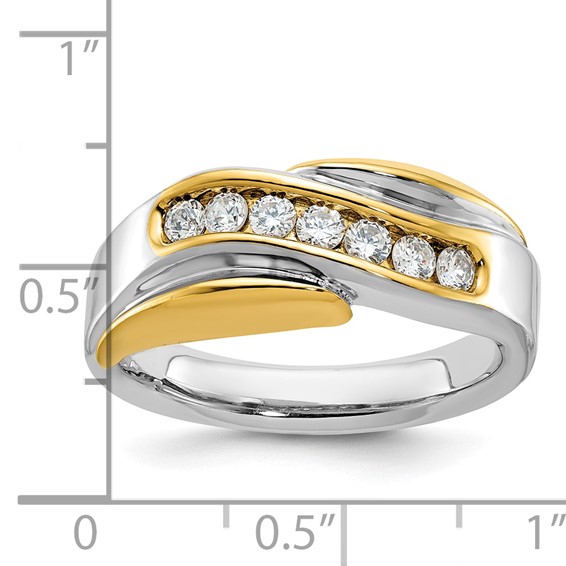IB Goodman 14k Two-tone Mens Polished and Grooved Curved 7-Stone 1/2 Carat AA Diamond Ring