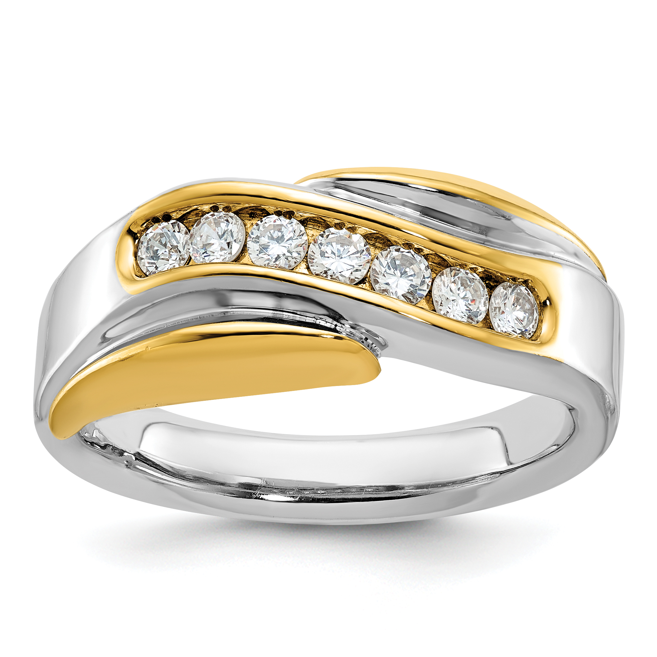 IBGoodman 14k Two-tone Men's Polished and Grooved Curved Bypass 1/2 Carat AA Quality Diamond Ring (B63061-4WYAA)