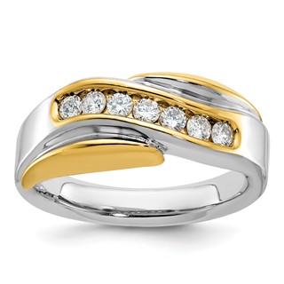 IB Goodman 14k Two-tone Mens Polished and Grooved Curved 7-Stone 1/2 Carat AA Diamond Ring