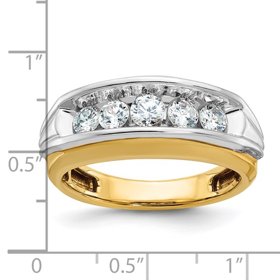 IBGoodman 14k Two-tone Men's Polished and Grooved 5-Stone 1 Carat AA Quality Diamond Ring