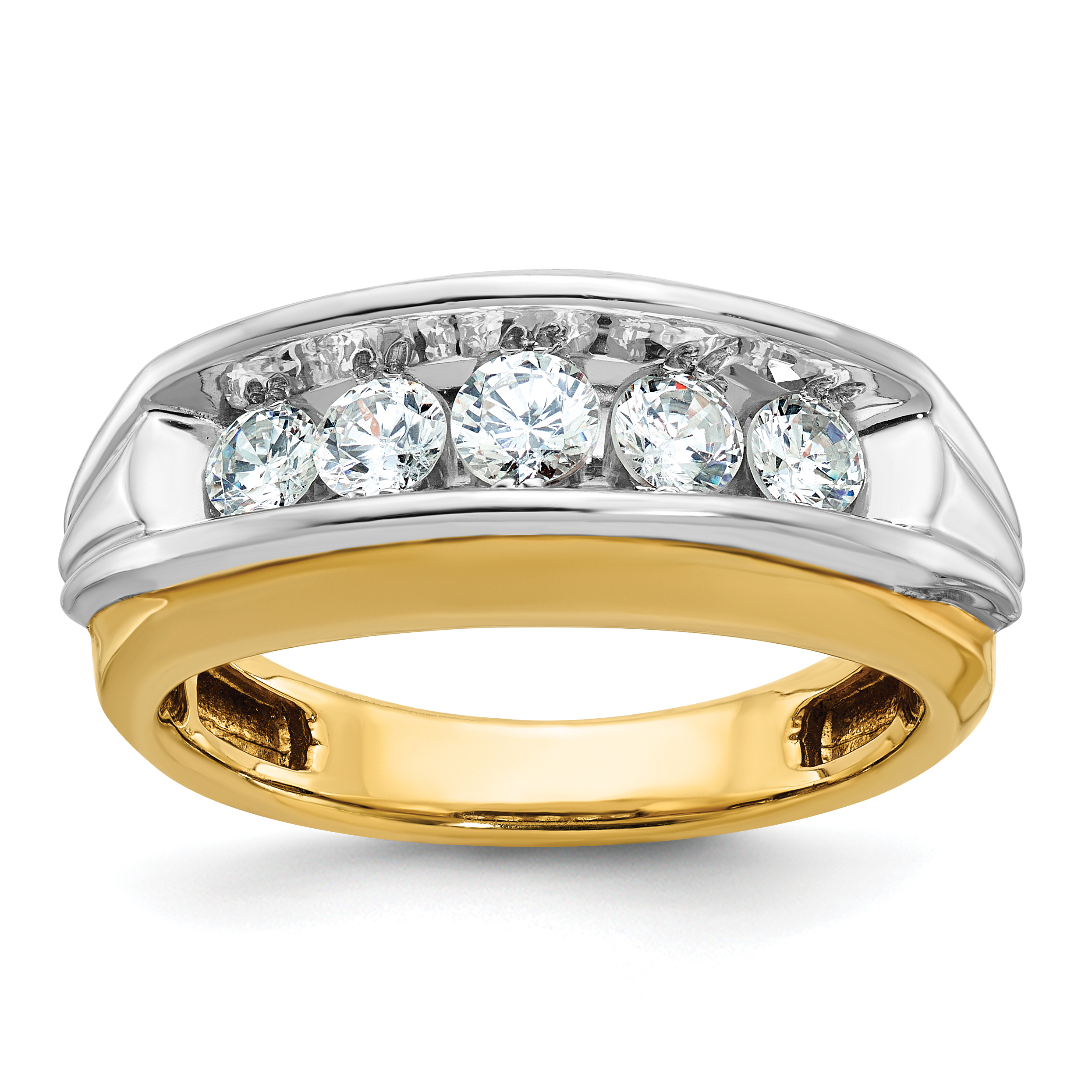 IBGoodman 14k Two-tone Men's Polished and Grooved 5-Stone 1 Carat AA Quality Diamond Ring (B63103-4YWAA)