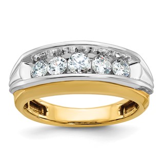IBGoodman 14k Two-tone Men's Polished and Grooved 5-Stone 1 Carat AA Quality Diamond Ring