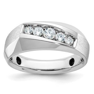 IBGoodman 14k White Gold Men's Polished and Satin 5-Stone 1/2 Carat A Quality Diamond Ring