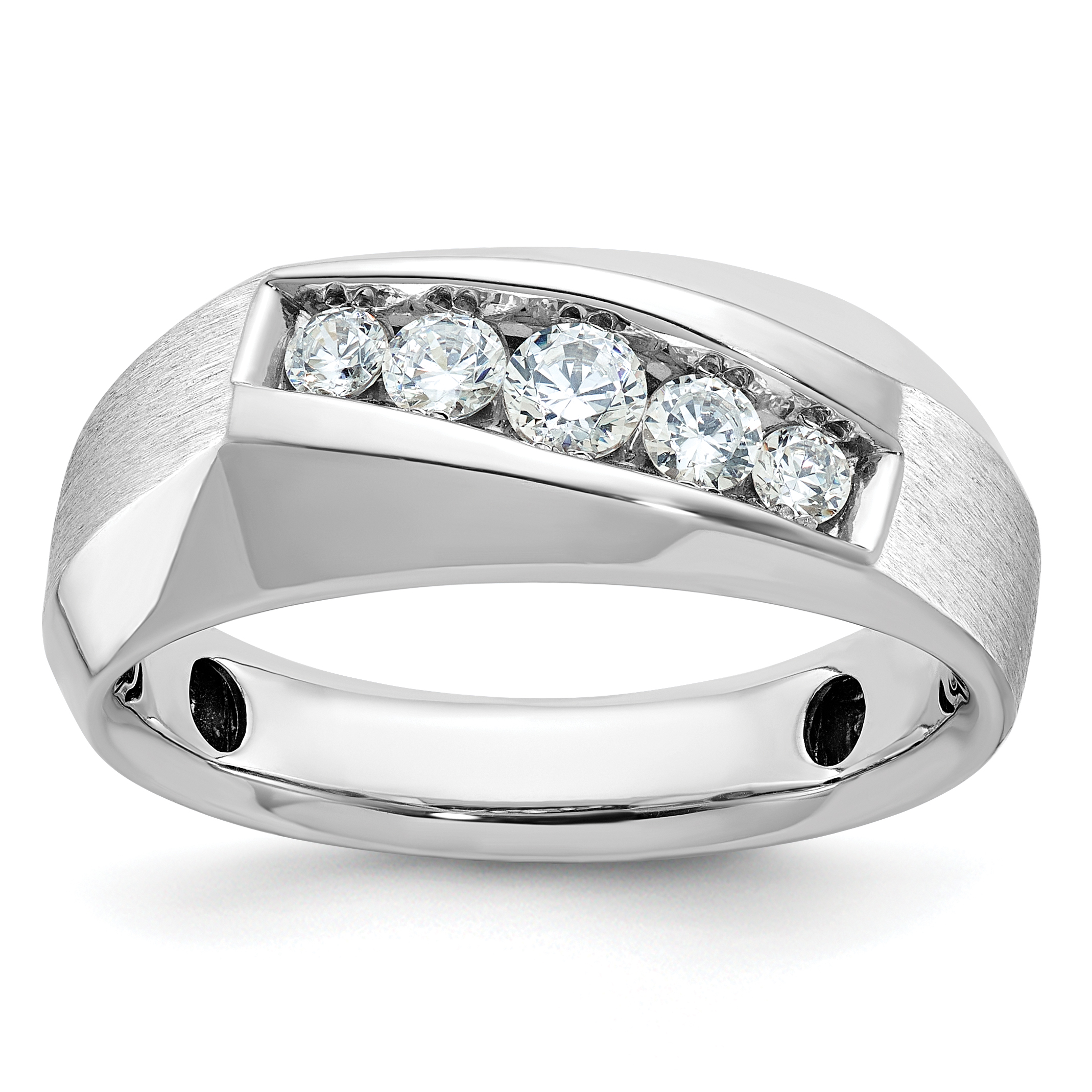 IBGoodman 14k White Gold Men's Polished and Satin 5-Stone 1/2 Carat AA Quality Diamond Ring (B63120-4WAA)