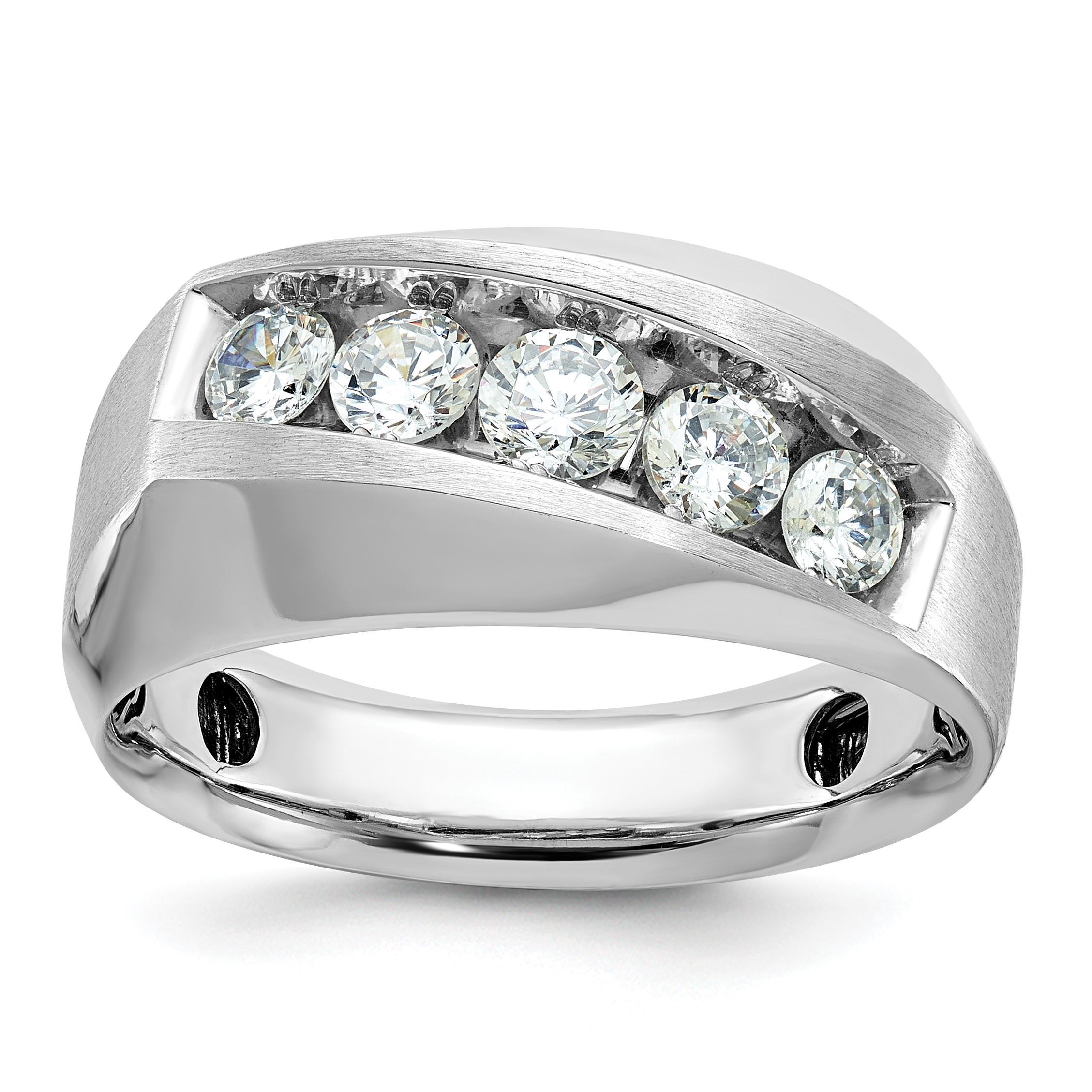 IBGoodman 14k White Gold Men's Polished and Satin 5-Stone 1 Carat AA Quality Diamond Ring (B63121-4WAA)