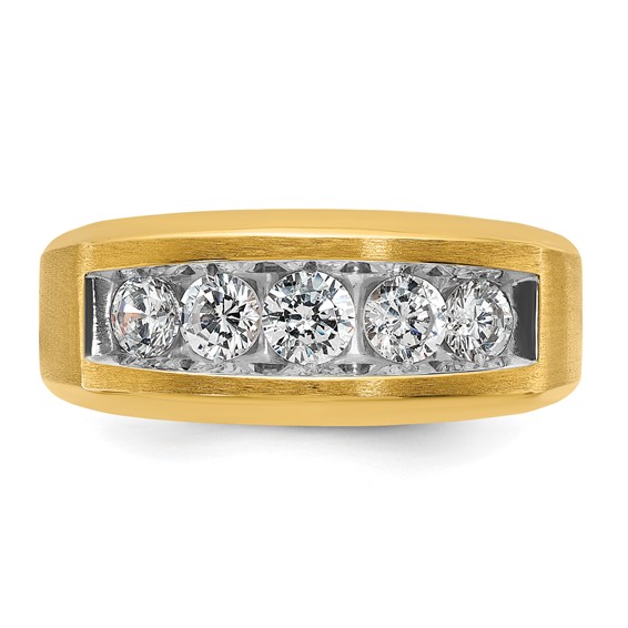 IBGoodman 14k Men's Polished and Satin 5-Stone 1 Carat AA Quality Diamond Ring