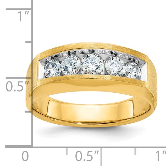 IBGoodman 14k Men's Polished and Satin 5-Stone 1 Carat AA Quality Diamond Ring